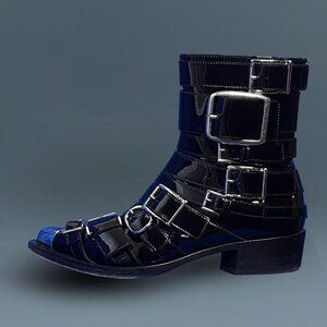 Alexander McQueen, Size 40 (US 9.5), Patent Leather Buckle Boots